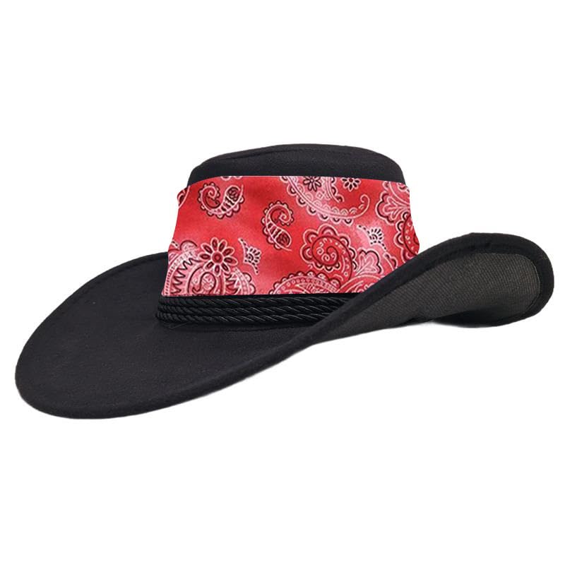 Komonee Cowboy Hat Black Paisley Red Sun Cap Faux Felt Leather Suede Fancy Dress Party Cowgirl Costume Outfit Western Travel Outdoor Sun Protection Mens Womens