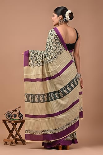 Image of Crafts Moda Cotton Saree for Women with Unstitched Blouse Piece, Lightweight mulmul sari