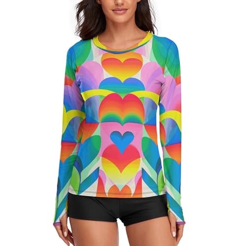Chemise de soleil femme manches longues à motifs cœurs pour gym