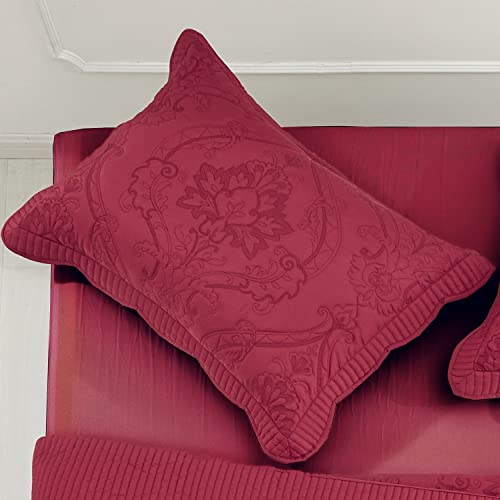 Image of CHIXIN Microfiber Standard Pillow Shams Set of 2 - Quilted Decorative Pillow Covers - Wine Red - Size (20 inch x 26 inch)