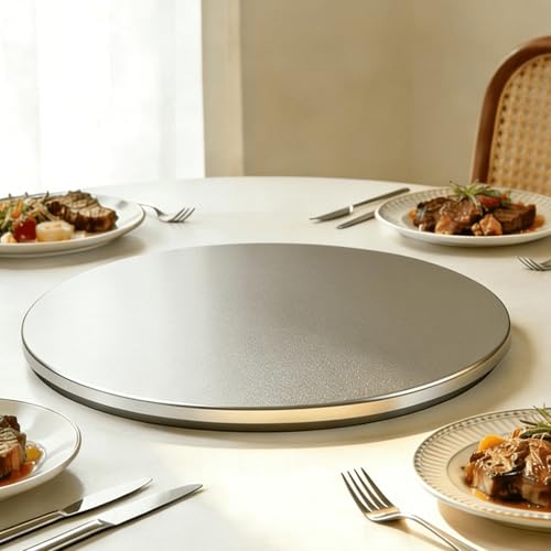 GGJYSYYK All Steel Tabletop Turntable, 360° Rotating Serving Tray, Modern-Style Dining Table Base, Tray with A Non-Slip Base, for Kitchen,Dining & Coffee Table Duty,Silver,solid23.6in