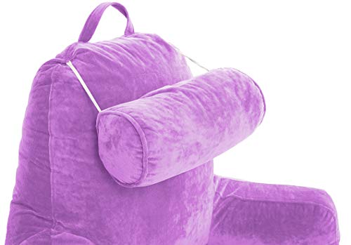XXL Husband Pillow Light Purple Backrest with Arms - Adult Reading Pillow Shredded Memory Foam, Ultra-Comfy Removable Microplush Cover & Detachable Neck Roll, Unmatched Support Sit Up Bed Chair Pillow - Thumbnail 4