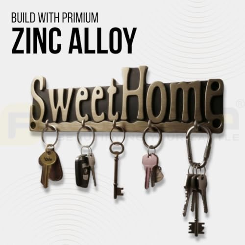 Image of Key Holder for Wall /Zinc Metal Key Stand with 5 Hooks /Decorative Wall Key Hanger for Home, Entryway & Office /Vintage Style Key Organizer (Sweet Home Key Holder)-| 3 Years Warranty |