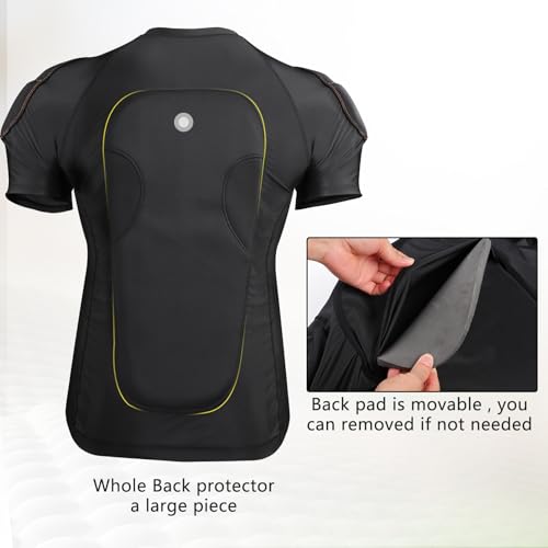 Mens Skating Padded Shirt for Snowboard Skiing Compression Shirt with Pads Chest Protector, Protective Whole Back Shoulder Adult Impact 3D Undershirt Heart Guard for Football Lacrosse4
