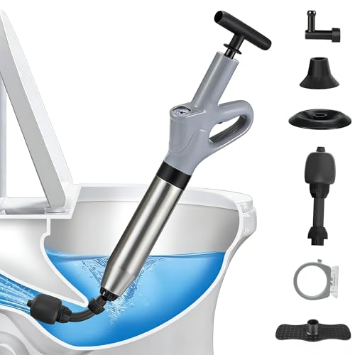 Toilet Plunger, High Pressure Drain Unclogger Plungers with Pressure Gauge, toilet auger Air Drain Blaster, Versatile Heavy Duty Clog Remover for Bathroom, Kitchen, Floor Drain (Gray)