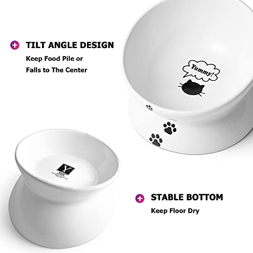 Y Yhy Cat Food Bowl 6", Elevated Tilted Cat Bowl, Raised Cat Bowls For Adult Cats Or Dogs, Ceramic Pet Food Water Dish 10 Oz, White #TOP4