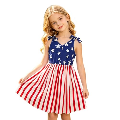 Robe de plage boho enfant imprimé drapeau américain étoiles rayures