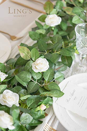 Ling's Moment Artificial Rose Leaf Greenery Garland With Flower 6Ft, 2Pcs Fake Vine Real Touch Silk Wreath For Lanterns Decoration Diy Wedding Arch Table Centerpieces Floral Arrangement #TOP6
