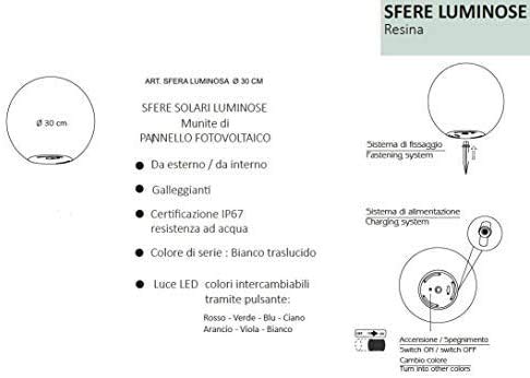 Bola LED solar 40cm, lámpara esfera de 7 colores RGB, incluye función de cambio de color + anclaje