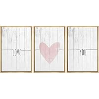 SIGNWIN Framed Canvas Print Wall Art Pink Hearbeat with Line Art Decorative Shapes Illustrations Modern Art Rustic Relax/Calm Warm for Living Room, Bedroom, Office - 16