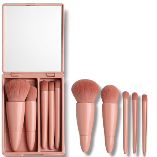 Image of Travel Makeup Brush Set - Mini Portable Cosmetic Brushes Kit for Face Eye Foundation, For Eyeshadow And Easy Blending - Compact Beauty Tools (Brown, 5 Piece Set)