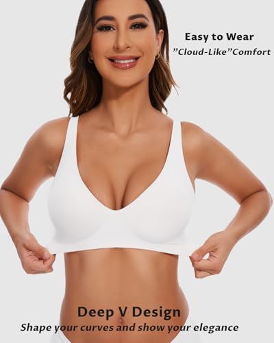 Image of Vinfact Deep V Mesh Bras for Women No Underwire Buttery Soft Wireless Bras Lightly Support Seamless Bralettes