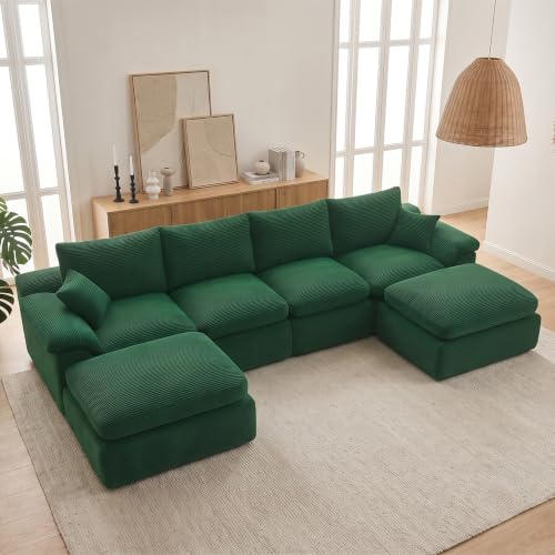 Image of 133 inch Cloud Sectional Couch, Boneless Couches for Living Room, Green