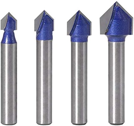 Yakamoz Industrial Grade 1/4-Inch Shank 90 Degree V Groove Router Bit Set CNC Engraving V Grooving Bit Cutter for 3D Signmaking Lettering Carving Woodworking Tool, Cutting Dia. 1/4", 5/16", 3/8", 1/2"