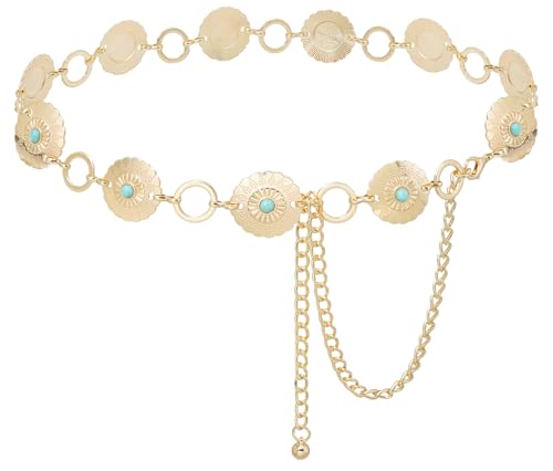 Image of Women's Concho Chain Belt Western Cowgirl Metal Waist Chain Belt for Dress