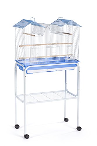 Image of Prevue Pet Products Bird Cage Stand with Shelf - Medium Metal Cage Stand with Rolling Wheels, Mid‑Height for Cage Accessories, Toys, and Storage - White