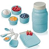 Diseño de cocina mejorado: todas tus herramientas de cocina más críticas, juntas y en un solo lugar: 4 cucharas medidoras, 4 tazas medidoras y un soporte para cucharas que embellece y ordena tu cocina