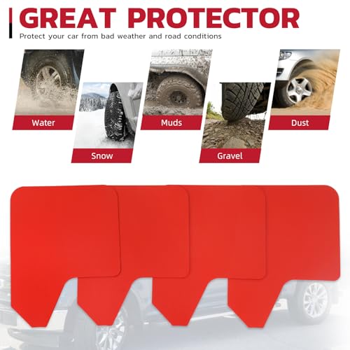 Image of Car Mud Flaps 4PCS Universal Fit Red Splash Guards Flexible and Bendable Mudguard Fender Flare Cuttable Mudflap Car Accessories Compatible with Pickup SUV Trucks