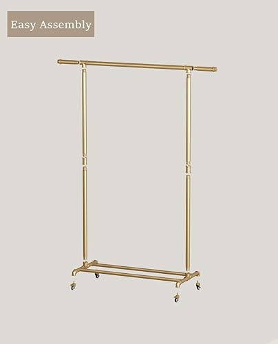 Miniatura 7 de FONECHIN Perchero industrial de tubería, perchero de metal resistente con ruedas, estante de ropa rodante con estante inferior para uso en boutique