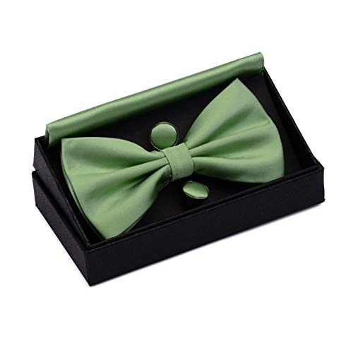 Image of GUSLESON Men's 3-pc Solid Color Bow Tie Gift Set - Double‑Fold Pre-Tied Bow Tie, Pocket Square, Cufflinks - Wedding Formal Party