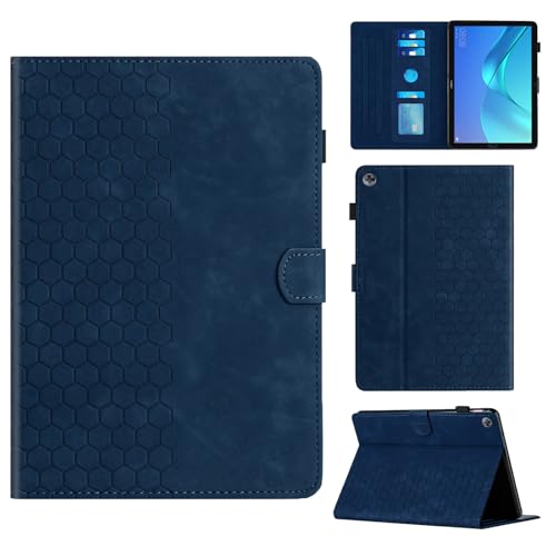 Rosbtib Funda para Huawei MediaPad M5 10/10 (Pro) 2018 10.8 Pulgadas Modelo CMR-AL09/W09/AL19/W19 con Soporte y Ranura para Tarjetas, Funda de Piel sintética con patrón de Textura Hexagonal, Azul