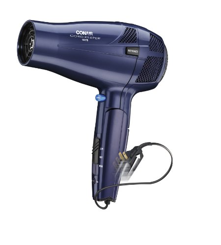Conair 1875 Watt Ionic Conditioning Cord Keeper Styler/Hair Dryer with Folding Handle, Blue