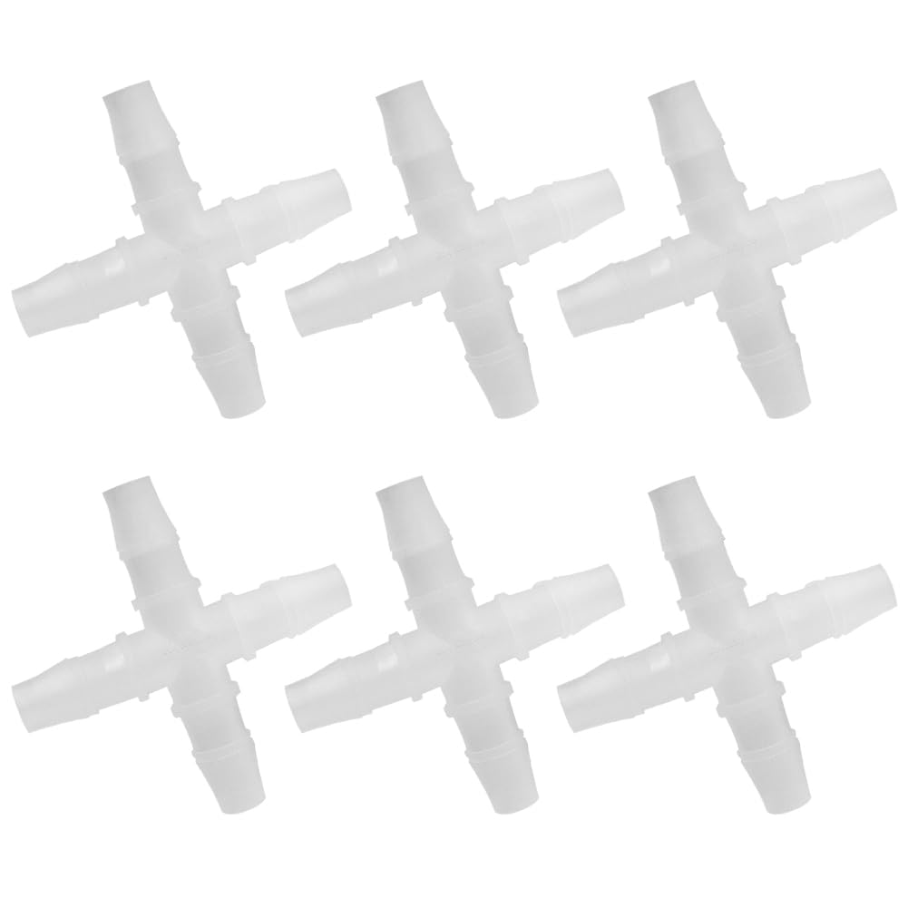Joywayus Plastic Hose Barb Fitting 3/8" Barbed Equal 4 Way Pipe Fittings Tube Adapter (Pack of 6)