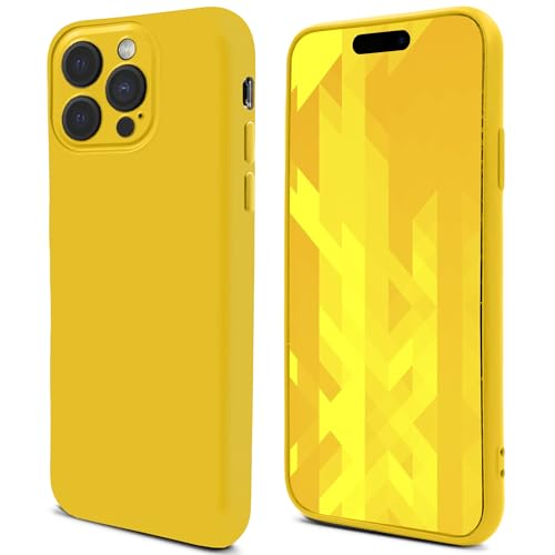 Lifestyle. Cover per iPhone 15 Pro Max 6.7 Custodia Protezione Premium con Finitura Opaca e Fodera Morbida Phone Case Sottile e Antiurto silicone giallo microfibra