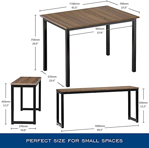Homooi Dining Table Set For 4, 3 Pieces Kitchen Table With 2 Benches, Modern Wood Grains Table And Chairs Dinette Set For Home Kitchen, Dining Room, Restaurant, Industrial Brown #TOP3