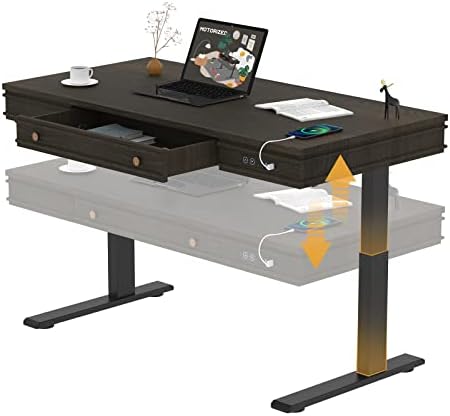 Flexihome 48 inch Electric Height Adjustable Coffee Table, Quick Install American Style Dining Table with USB Charging Port and Storage Drawers for Living Room UC1B