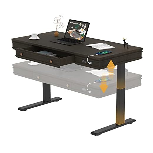 FlexiHome 48 inch Electric Height Adjustable Coffee Table, Quick Install American Style Dining Table with USB Charging Port and Storage Drawers for Living Room UC1B