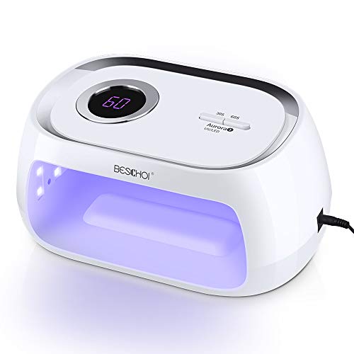Beschoi Lámpara Led Uñas 48W Secador de Uñas LED UV Profesional con Sensor Automático, Pantalla LCD y Temporizador para Todos Los Esmaltes de Uñas de Gel y Normales y Geles UV - Blanco