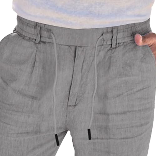 Men's Cotton Linen Drawstring Beach Pants Straight Leg Casual Summer Trousers Lightweight Basic Solid Long Pants2