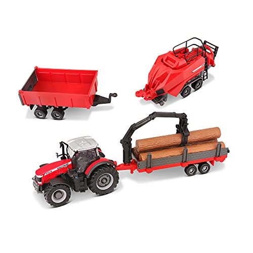 Tracteur Massey Ferguson 8740S Bburago avec 3 remorques pour enfant