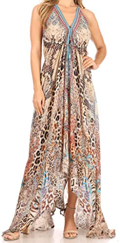 Image of Sakkas Lizi Womens Maxi High-Low Halter Handkerchief Long Dress Beach Party