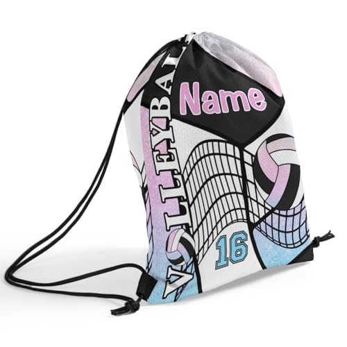 Personalized Volleyball Pink Blue Print Drawstring Backpack Gym Draw String Bags Sports String Sackpack For Women Men3