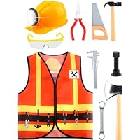 Puteraya 10 Pcs Kids Construction Worker Costume Set Construction Vest Hat Goggles and Builder Prop Toys for Birthday Party Dress Up