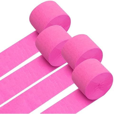 PIGETALE Crepe Paper Streamers 4 Rolls 328ft, Pack of Hot Pink Party Streamers for Wedding Birthday Bachelorette Baby Shower Decorations Party Supplies DIY Art Crafts Hanging Decor (1.8In x 82Ft/Roll) Cover