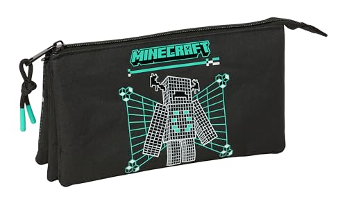 MINECRAFT SCREEN - Portatodo Triple, Estuche Infantil, Estuche Niño, Ideal para Niños en Edad Escolar, Cómodo y Versátil, Calidad y Resistencia, 22x3x12 cm