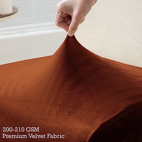 Image of HOKIPO Velvet Chair Covers for Long Back Dining Chair, Set of 2, Rustic Brown (AR-4760-RBR*2)