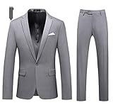 MOGU Suits for Men, 2-Piece Tuxedo Set with 1-Button Jacket, Pants for Formal Events, Blazer 36/Pants 32 (36, Light Grey)