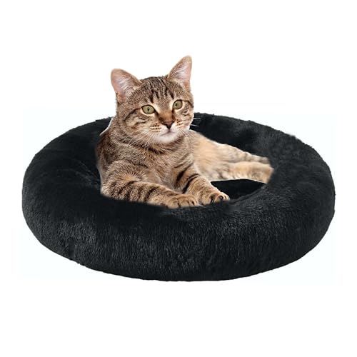 Image of ZEXSAZONE Round Donut Pet Bed for Cats and Puppies Dogs, Cozy and Plush, Raised Bedside Support, Both Sides Use Like 2 in One, Washable, Sizes for Small, Medium, and Large Pets. (Black, Small)