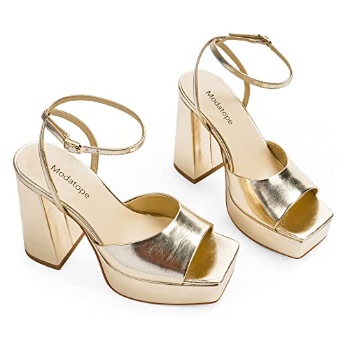 Image of Modatope Platform Heels for Women Platform Sandals Womens Chunky Heel Open Toe Pumps Ankle Strap Womens Wedding Party Pumps Shoes