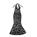 Women's Elegant Sheer Mesh Maxi Dress Sparkly Sequins See Through Halter Cowl Neck Backless Long Dresses Party Outfits Black