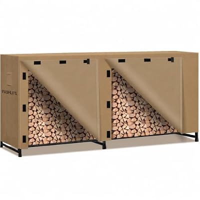 Fashlits 8ft Waterproof Firewood Rack Cover, Heavy Duty 600D Oxford Outdoor Storage Wood Rack Cover For Outdoor, Indoor, Patio(Cover Only, Rack Not Included)