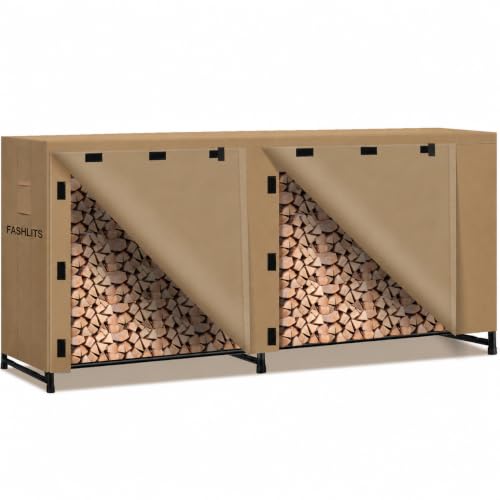Fashlits 8ft Waterproof Firewood Rack Cover Heavy Duty 600D Oxford Outdoor Storage Wood Rack Cover For Outdoor Indoor Patio(Cover Only Rack Not Included)