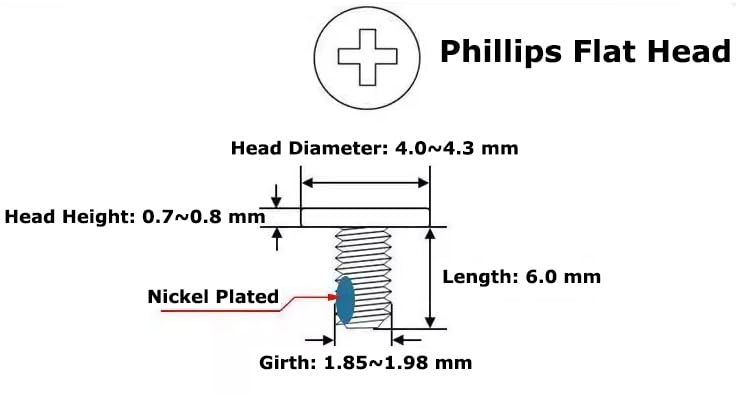Miniatura 2 de Deal4GO - Paquete de 10 tornillos Phillips de cabeza plana M2.0.000 x 0.236 in con repuesto niquelado para carcasa inferior de laptop, tornillos de