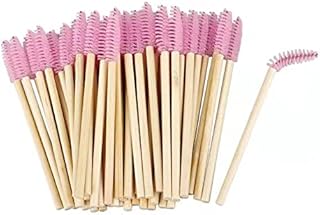 50 Pcs Disposable Eyelash Brushes Bamboo Lash Mascara Wands Eye Lash Eyebrow Applicator Brush for Eyelash Extension Makeup Applicators Kits, pink