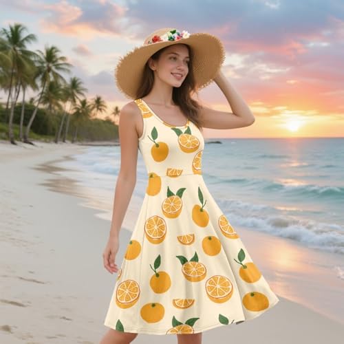 Image of Women's Casual Loose Sundress Midi Sleeveless Crewneck Dress Summer Beach Tank Dress with Pockets