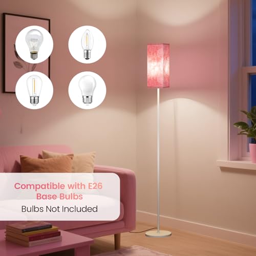 Image of Floor Lamp, Pole Lamp with Foot Switch, Modern Standing Lamp, Minimalist Freestanding Lamp (Bulb Not Included), for Living Room, Bedroom Office ETL Listed, White and Sakura Pink WCP07LD05
